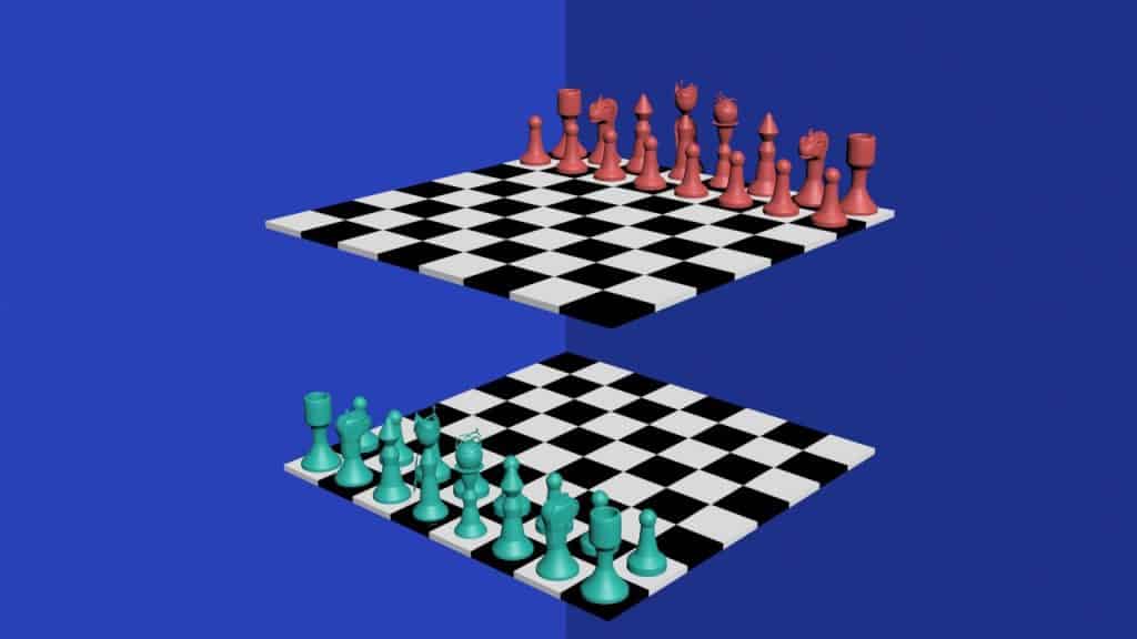 piezas ordenadas en ajedrez tridimensional