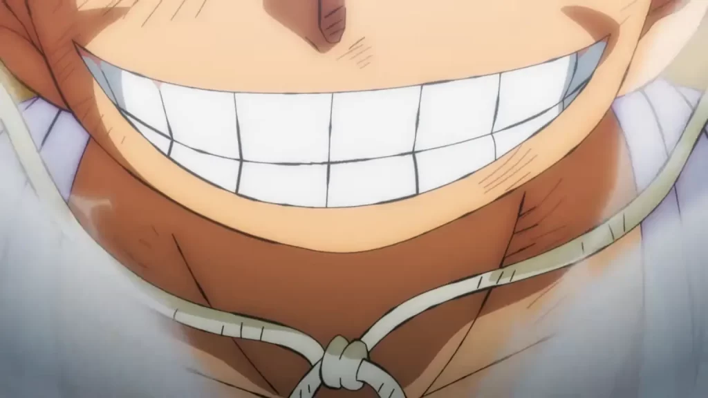 Luffy con Gear 5 sonriendo, referenciando a Joy Boy